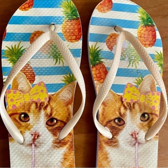 Party Cat Tropical Beach Pool Flip Flops, Womens size 11 & Unisex, Mens 9.5 - Picture 3 of 14